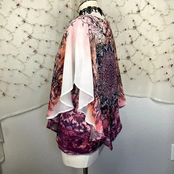 y2K Rhinestone Pink Mandala Butterfly Whimsigoth Fairycore Coquette Blouse Sz S - Picture 9 of 15